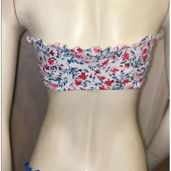 Xhilaration Floral Strapless Bandeau Bikini Top White Red Blue Size M​ - Picture 2 of 5